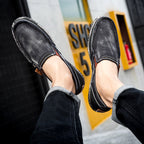Men’s Washed Canvas Slip-On Shoes | Breathable, Anti-Slip, Classic Deck Style | 8806