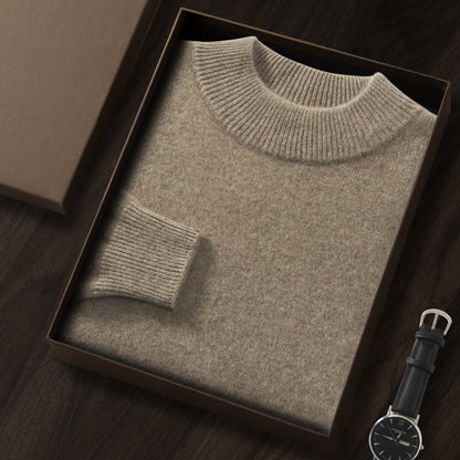 Men's Premium Cashmere Blend Sweater Chunky Knit Mock Neck Pullover Winter Warm Relaxed Fit Knitwear | JW-039