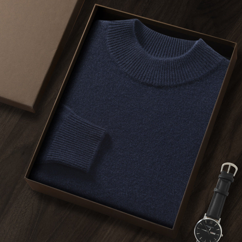 Men's Premium Cashmere Blend Sweater Chunky Knit Mock Neck Pullover Winter Warm Relaxed Fit Knitwear | JW-039