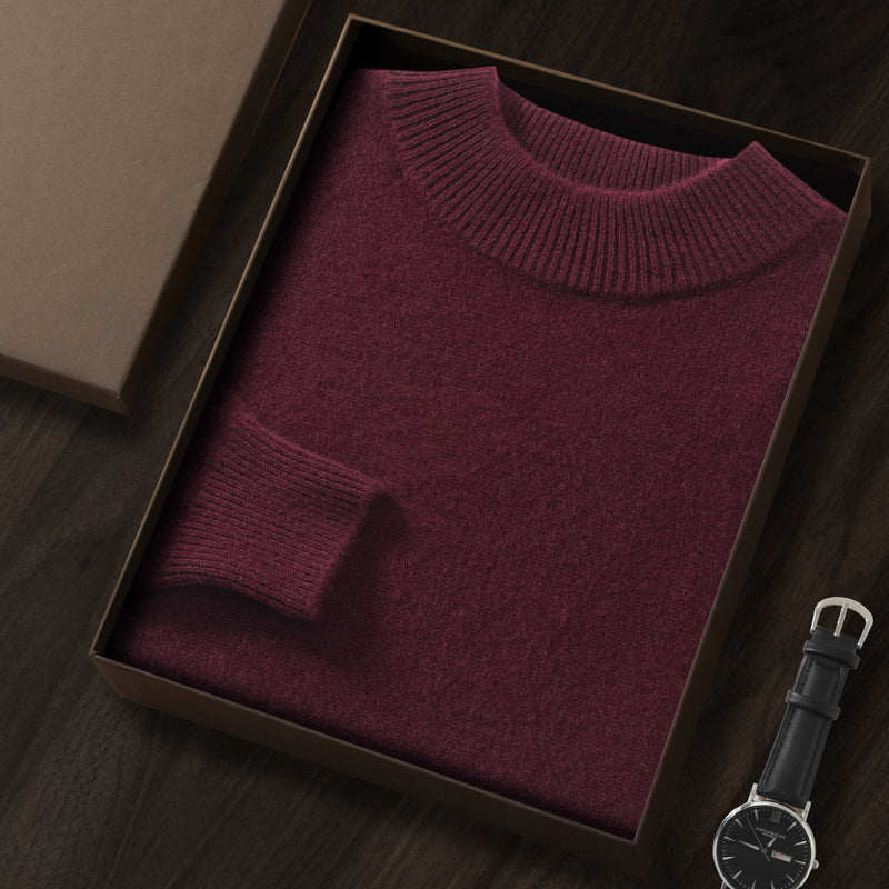 Men's Premium Cashmere Blend Sweater Chunky Knit Mock Neck Pullover Winter Warm Relaxed Fit Knitwear | JW-039