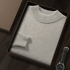 Men's Premium Cashmere Blend Sweater Chunky Knit Mock Neck Pullover Winter Warm Relaxed Fit Knitwear | JW-039