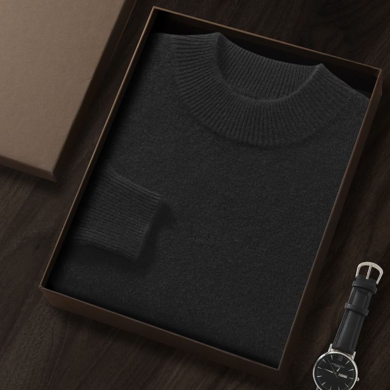 Men's Premium Cashmere Blend Sweater Chunky Knit Mock Neck Pullover Winter Warm Relaxed Fit Knitwear | JW-039