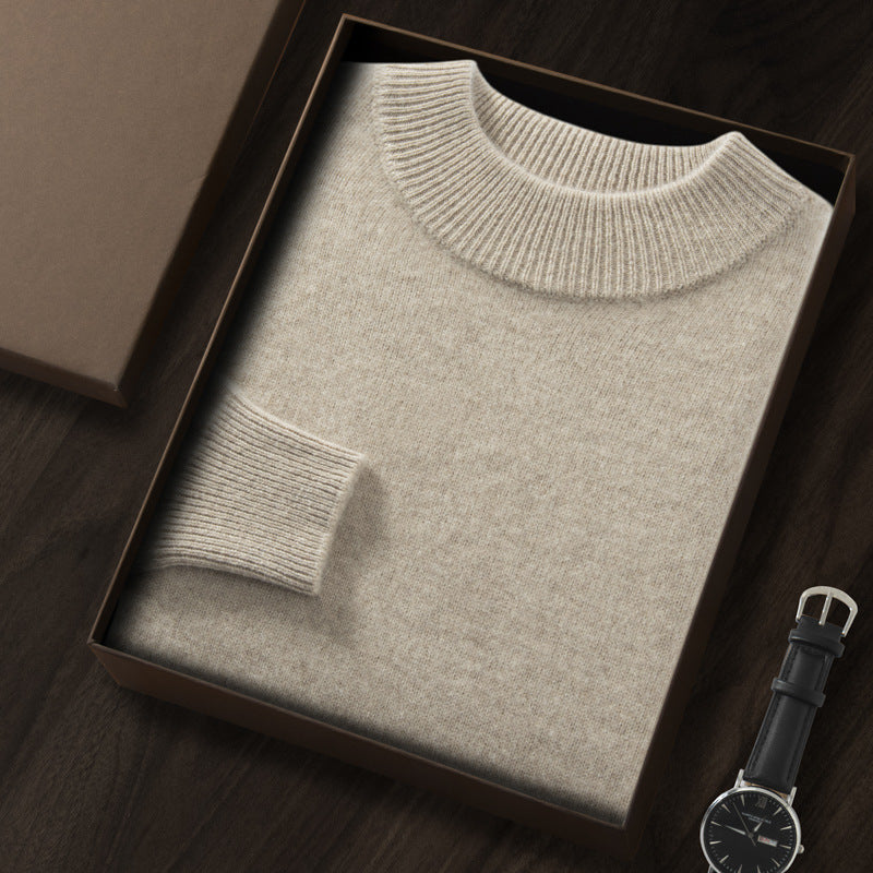 Men's Premium Cashmere Blend Sweater Chunky Knit Mock Neck Pullover Winter Warm Relaxed Fit Knitwear | JW-039