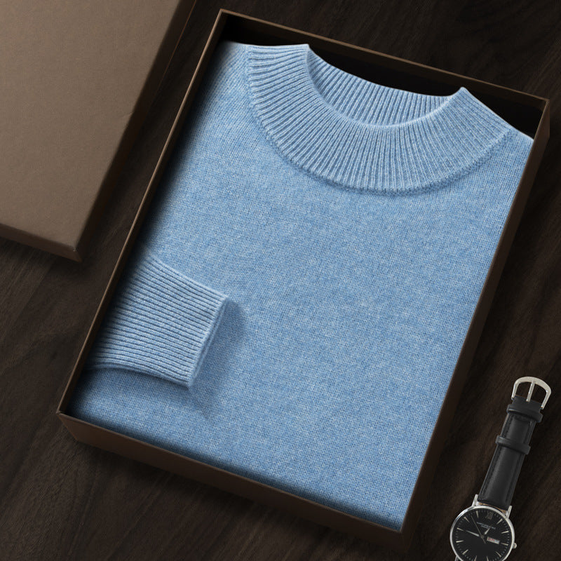 Men's Premium Cashmere Blend Sweater Chunky Knit Mock Neck Pullover Winter Warm Relaxed Fit Knitwear | JW-039