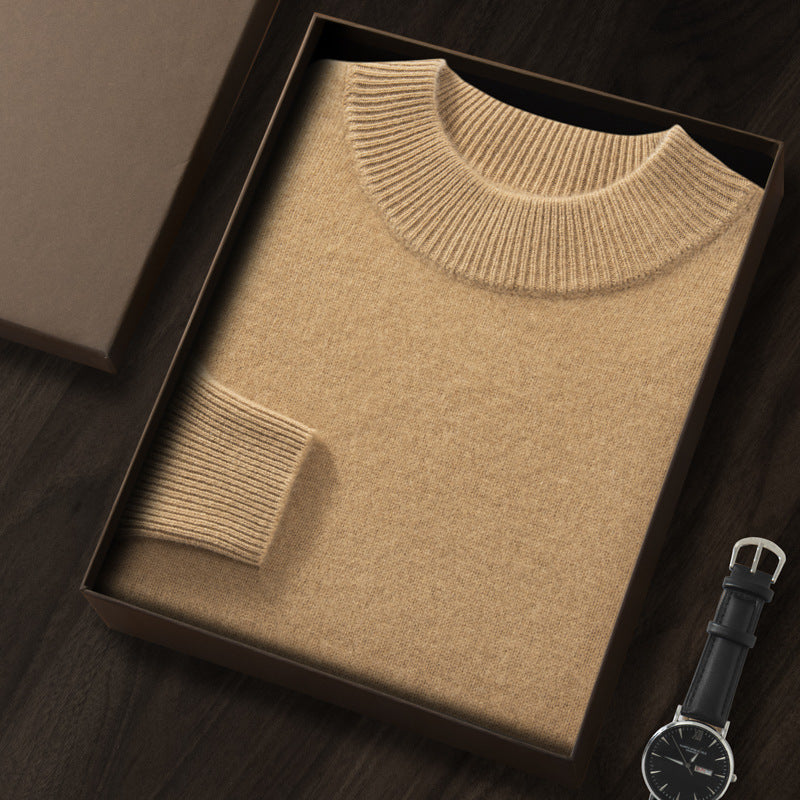 Men's Premium Cashmere Blend Sweater Chunky Knit Mock Neck Pullover Winter Warm Relaxed Fit Knitwear | JW-039