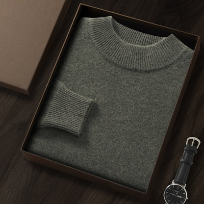 Men's Premium Cashmere Blend Sweater Chunky Knit Mock Neck Pullover Winter Warm Relaxed Fit Knitwear | JW-039