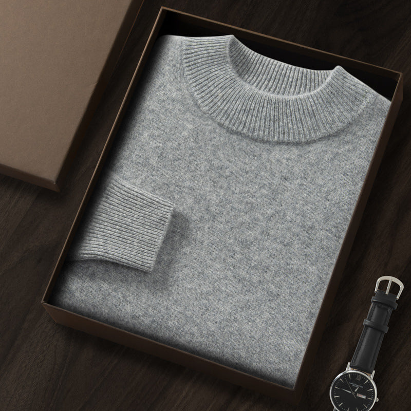 Men's Premium Cashmere Blend Sweater Chunky Knit Mock Neck Pullover Winter Warm Relaxed Fit Knitwear | JW-039