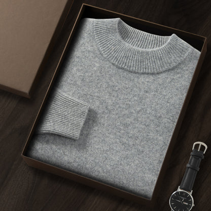 Men's Premium Cashmere Blend Sweater Chunky Knit Mock Neck Pullover Winter Warm Relaxed Fit Knitwear | JW-039