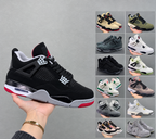 AJ4 Suede Grey High-Top Basketball Sneakers Unisex Cushioned Retro Trainers with Glow Sole & Toon Design