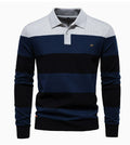 Men's Casual Golf Long Sleeve Half Zip Striped Polo Shirt | PL218