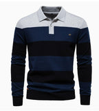Men's Casual Golf Long Sleeve Half Zip Striped Polo Shirt | PL218