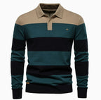 Men's Casual Golf Long Sleeve Half Zip Striped Polo Shirt | PL218