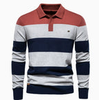 Men's Casual Golf Long Sleeve Half Zip Striped Polo Shirt | PL218