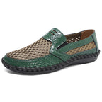 Men's Lightweight Loafers Cowhide Retro Hand-Sewn Slip-On Driving Shoes with Soft Mesh Sole for Outdoor Travel | HB3399