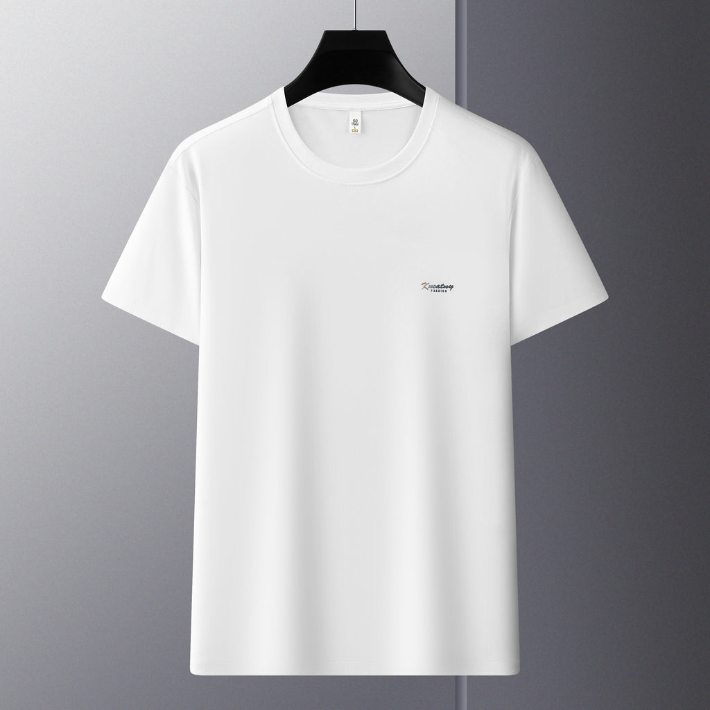 Men's Antibacterial Cooling Cotton T-Shirt - Summer Slim-Fit Round Neck Ice Silk Top | 6550