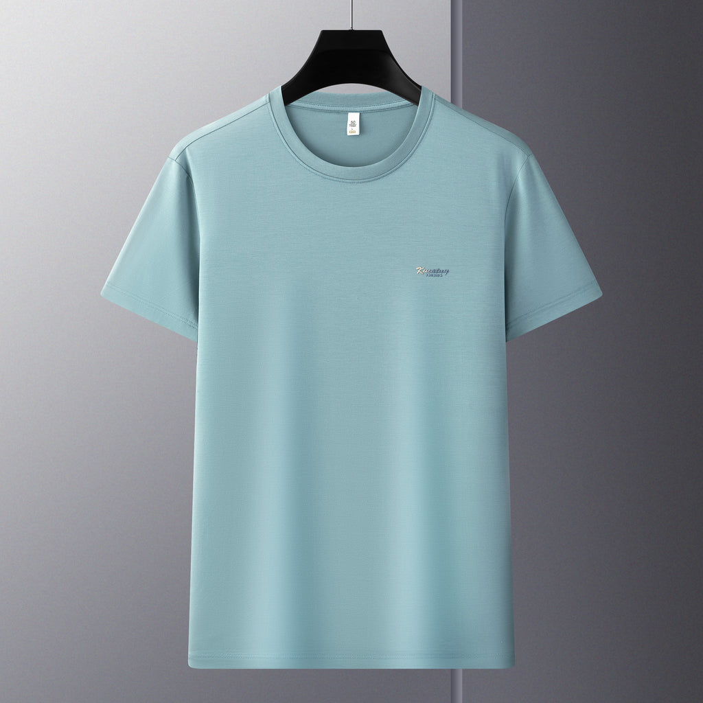Men's Antibacterial Cooling Cotton T-Shirt - Summer Slim-Fit Round Neck Ice Silk Top | 6550