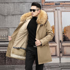 Snow Lotus Men's Otter Rabbit Fur Parka | Detachable Fur Lining Long Winter Coat | Mid-Length Hooded Faux Fur Jacket | 212