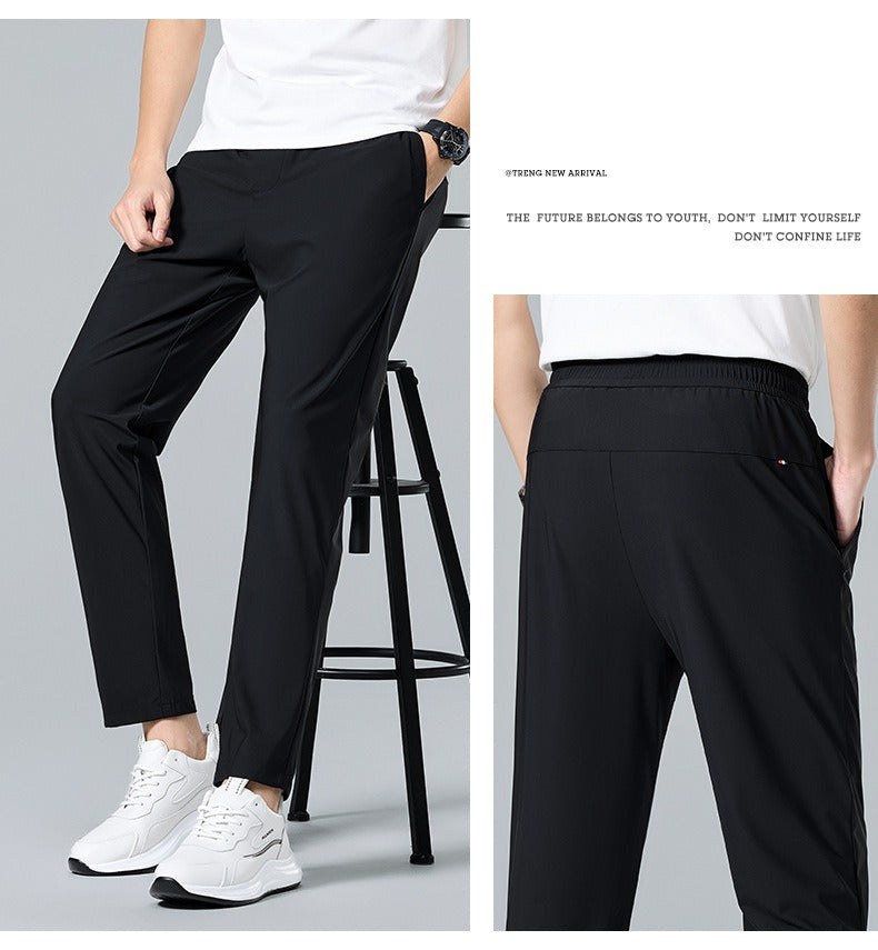 Men’s Quick-Dry Ice Silk Summer Jogger Pants | Lightweight Breathable Straight-Leg Active Trousers | L19-6601