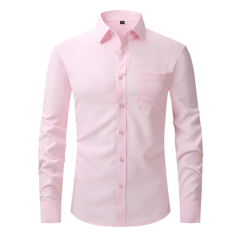 Camicia da uomo elasticizzata formale a maniche lunghe da sposa slim fit, non stirabile | W7 