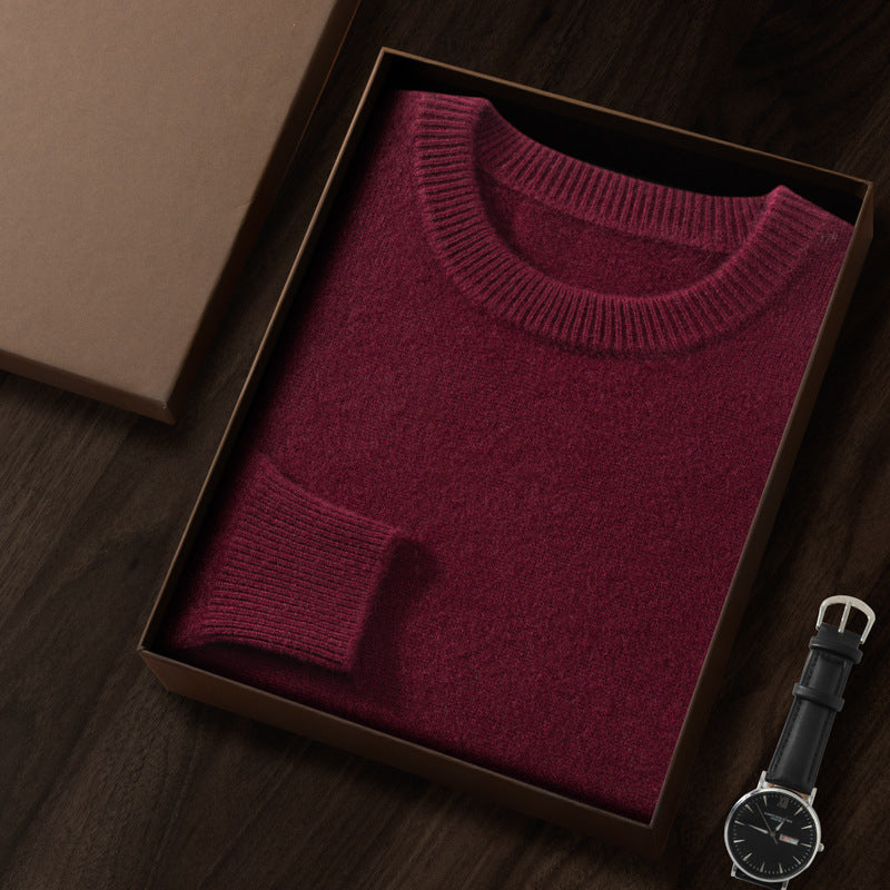 Men's Premium Cashmere Blend Sweater Chunky Knit Crew Neck Pullover Winter Warm Relaxed Fit Knitwear | JW-039