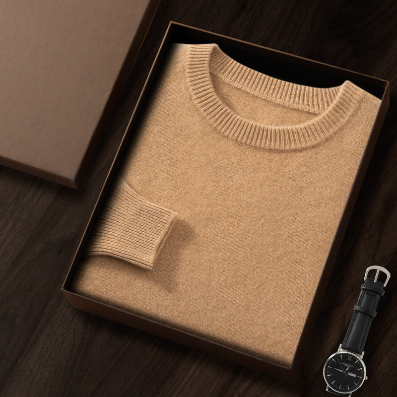 Men's Premium Cashmere Blend Sweater Chunky Knit Crew Neck Pullover Winter Warm Relaxed Fit Knitwear | JW-039