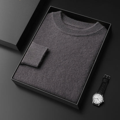 Men's Premium Cashmere Blend Sweater Chunky Knit Crew Neck Pullover Winter Warm Relaxed Fit Knitwear | JW-039