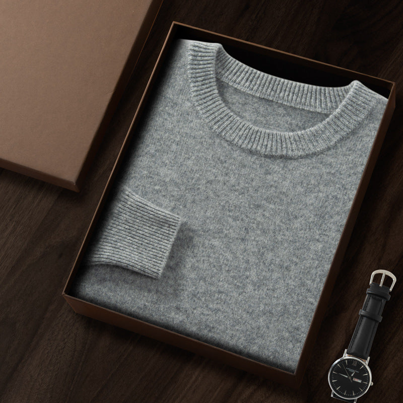 Men's Premium Cashmere Blend Sweater Chunky Knit Crew Neck Pullover Winter Warm Relaxed Fit Knitwear | JW-039