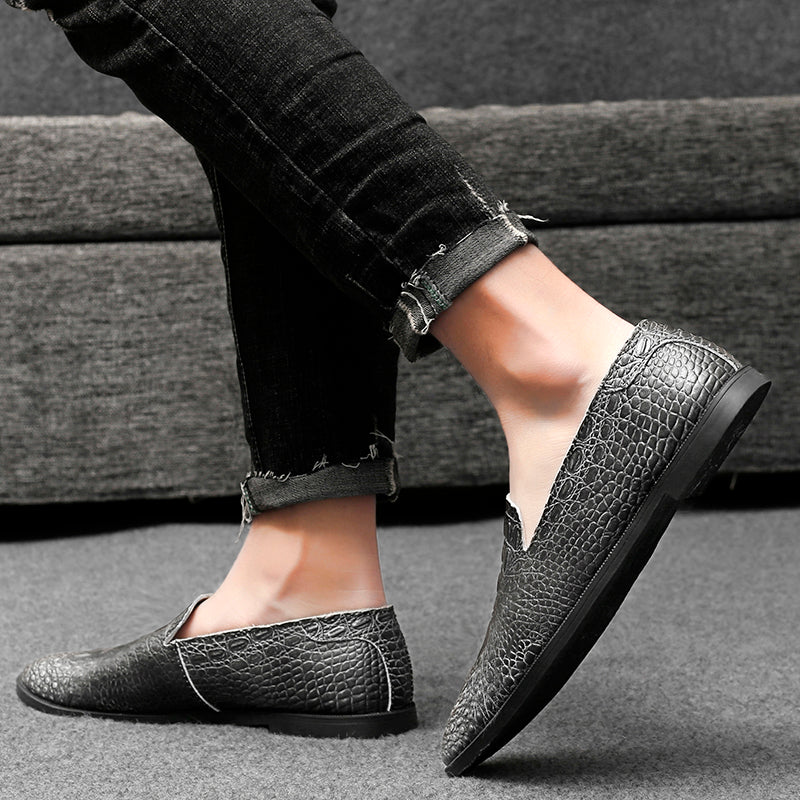 Men's Moccasin Pointy Toe Casual Loafer Slip On Driving Alligator Pattern Shoes | 2033