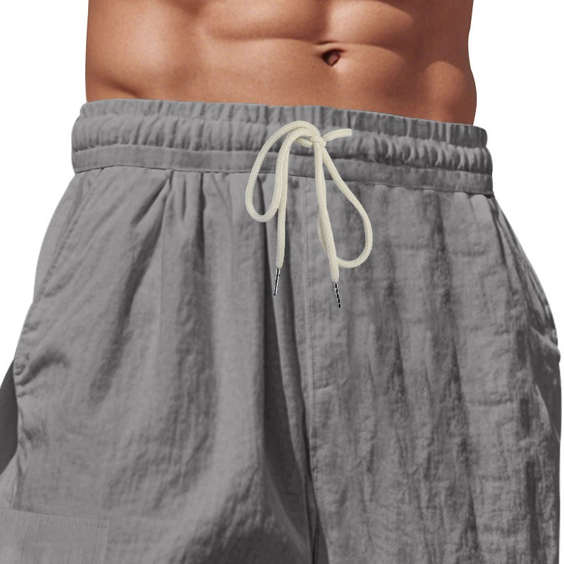 Men’s Four-Season Lightweight Linen Cargo Pants Breathable Multi-Pocket Loose Wide-Leg Trousers | MTGZ-9