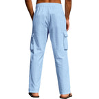 Men’s Four-Season Lightweight Linen Cargo Pants Breathable Multi-Pocket Loose Wide-Leg Trousers | MTGZ-9