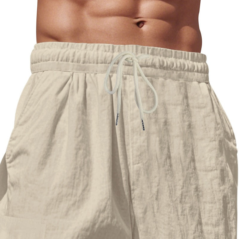 Men’s Four-Season Lightweight Linen Cargo Pants Breathable Multi-Pocket Loose Wide-Leg Trousers | MTGZ-9