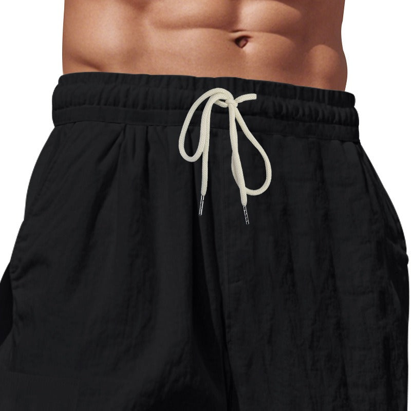 Men’s Four-Season Lightweight Linen Cargo Pants Breathable Multi-Pocket Loose Wide-Leg Trousers | MTGZ-9