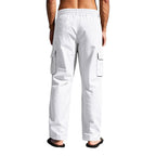 Men’s Four-Season Lightweight Linen Cargo Pants Breathable Multi-Pocket Loose Wide-Leg Trousers | MTGZ-9