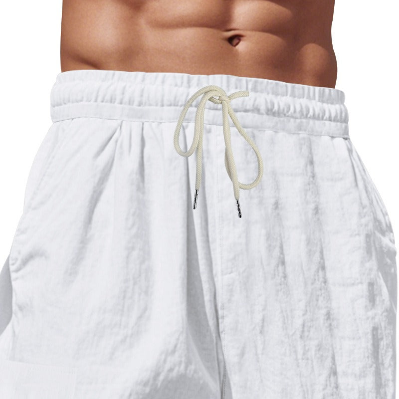 Men’s Four-Season Lightweight Linen Cargo Pants Breathable Multi-Pocket Loose Wide-Leg Trousers | MTGZ-9