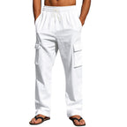 Men’s Four-Season Lightweight Linen Cargo Pants Breathable Multi-Pocket Loose Wide-Leg Trousers | MTGZ-9