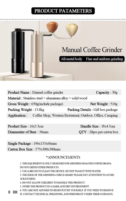 Premium Manual Coffee Grinder – Large 30g Burr Mill, Precision Hand Crank for Espresso & Pour Over UK | NS1