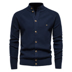 Men’s Winter Full-Zip Cardigan Sweater – High-Stretch Cotton Stand Collar Knit Top | Y324