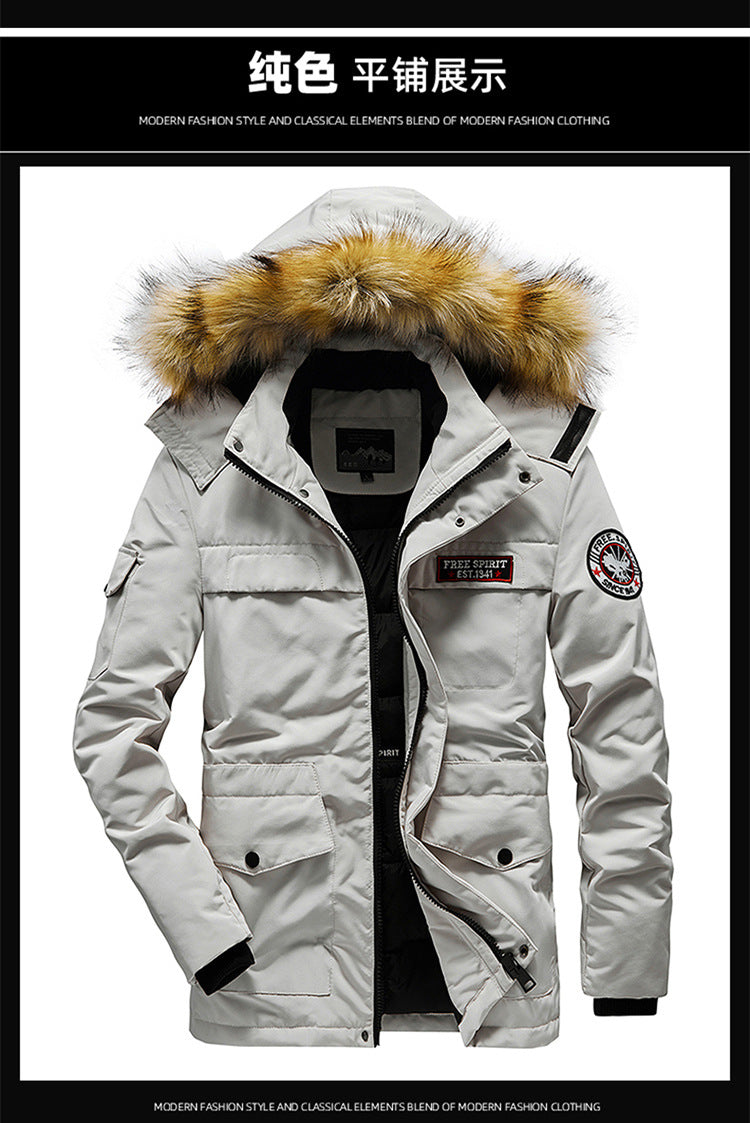 Men's Versatile Camouflage Fleece-Lined Military Jacket with Fur Hood & Multi Pockets