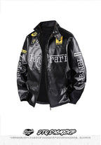 PU Leather Moto Jacket | F1 Racing Style Padded Biker Coat Waterproof Windproof Streetwear