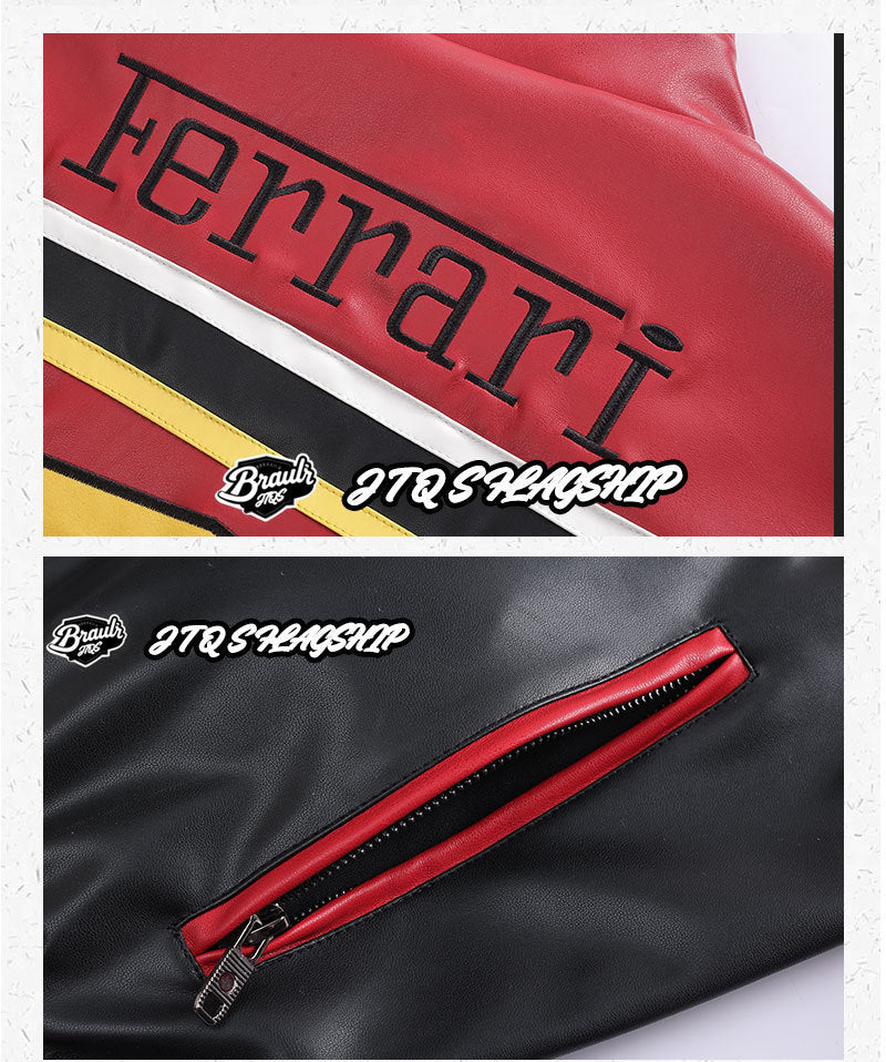 F1 Heavy Embroidery PU Leather Jacket | Unisex Fleece-Lined Racing Coat | Waterproof Windproof Streetwear | 9898
