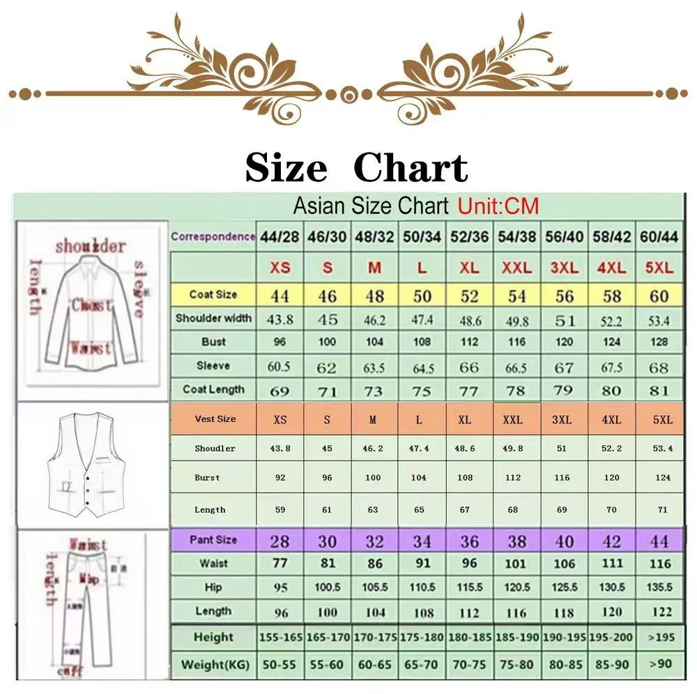 Premium 3-Piece Suit Set | Men’s Wedding & Banquet Suit with Vest | Tailored Fit Formal Wear in 20 Colors