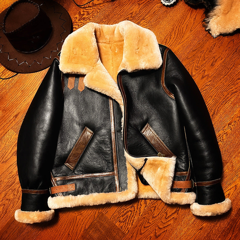 B3 Original Shearling Aviator Jacket | Men's Genuine Sheepskin Leather Bomber | Warm Fur-Lined Motorcycle Coat