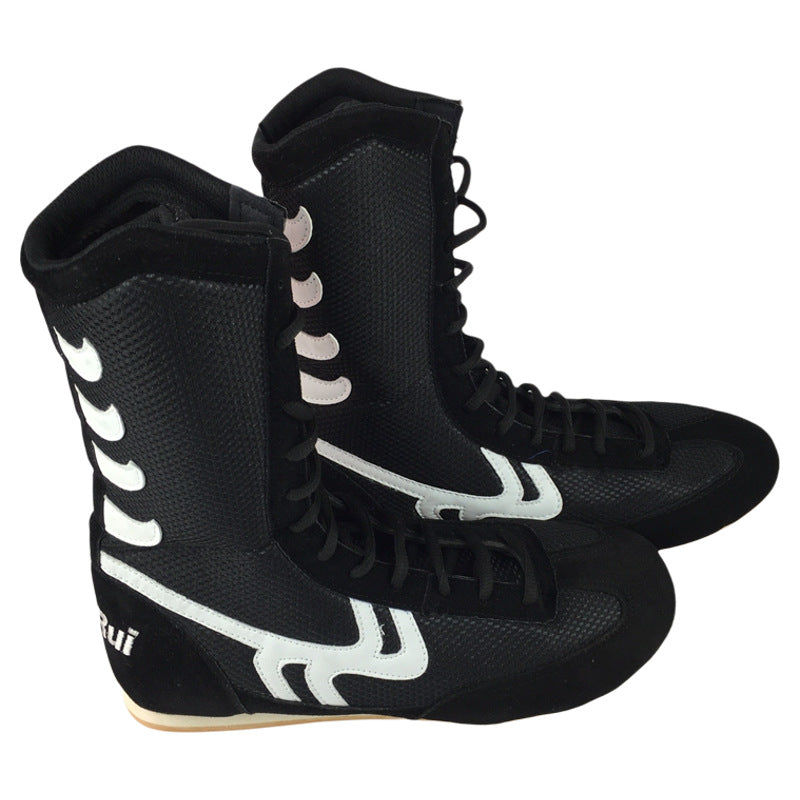 Professional Boxing Training Shoes | High-Top Competition Fight Shoes with Gum Rubber Sole Martial Arts Footwear | Fight001
