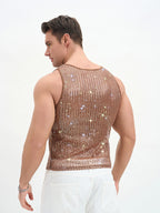 WINUU Men‘s Mesh Sequin Tank Top Rave Party Vest for Clubs & Music Festivals Shiny Glitter Muscle Tee Shirt
