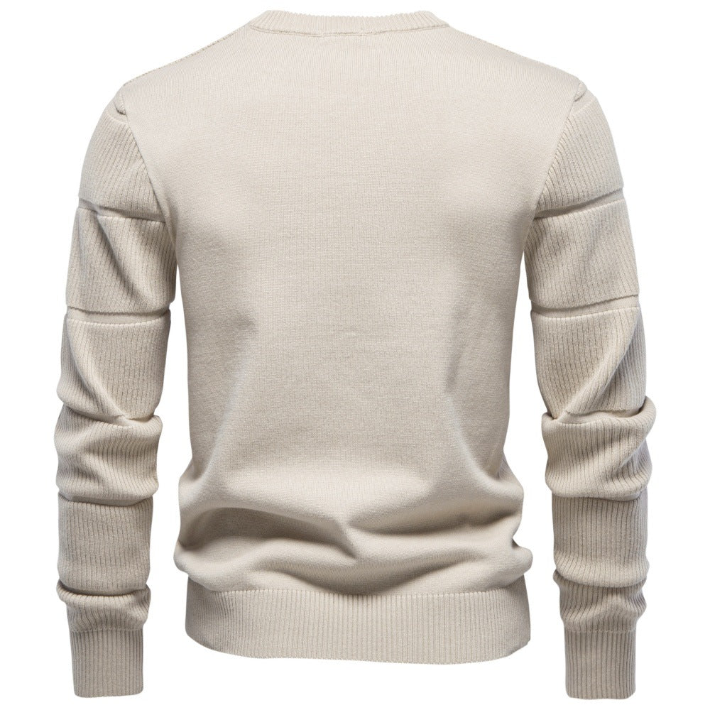 Men's Crew Neck Knit Sweater | 2026 Autumn Business Casual Pullover | Warm Cotton-Blend Jacquard Jumper | SW248