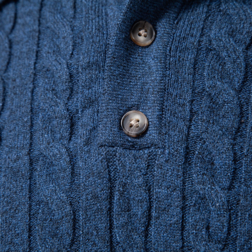 Men's Long Sleeve Knit Polo Sweater | 2026 Winter Business Casual Ribbed Pullover | Soft Warm Turtleneck Knitwear | YR8801
