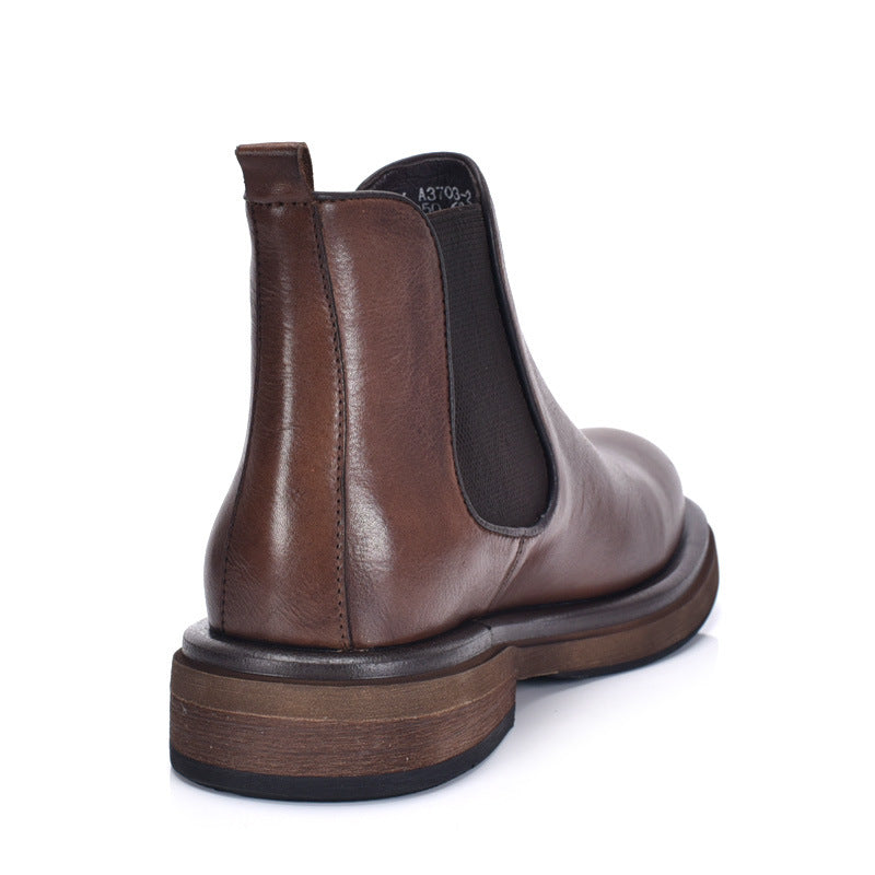 TELUOLU Men's Chelsea Boots | Genuine Leather High-Top Chukka Boots | British Retro Chunky Heel Ankle Boots | T93703