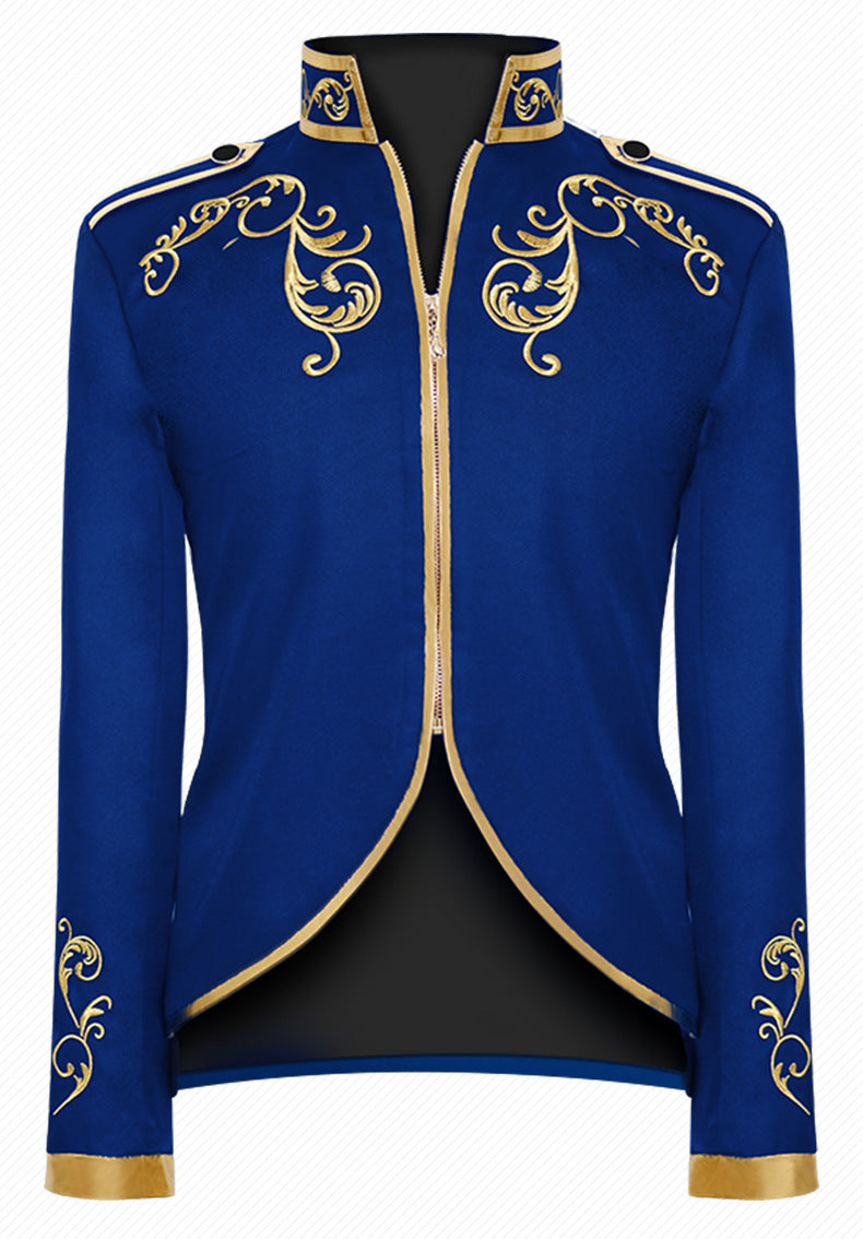 Medieval Royal Prince Jacket | Gold Embroidered Stand Collar Coat | Halloween Noble Cosplay Costume for Men & Women