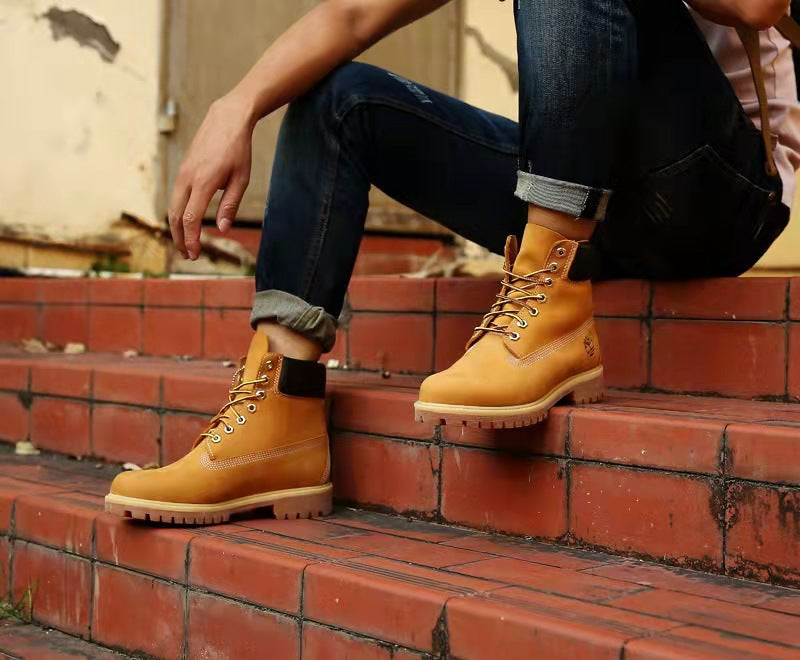 Timberland Inspired Genuine Leather Waterproof Boots For Men & Women Martin Shoes Outdoor High-Top Work & Hiking Footwear