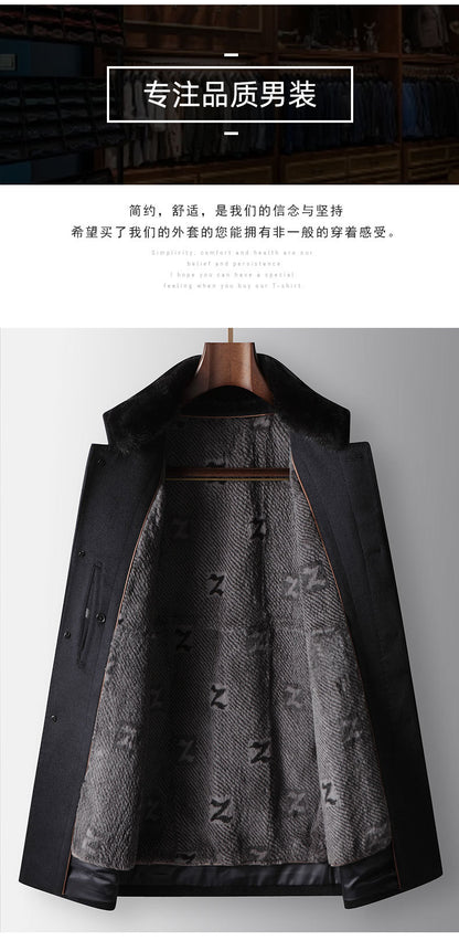 Benji Men's Wool Blend Overcoat with Detachable Rabbit Fur Lining | Winter Business Casual Topcoat for Men | Thick Mid-Length Wool Jacket| SDN682